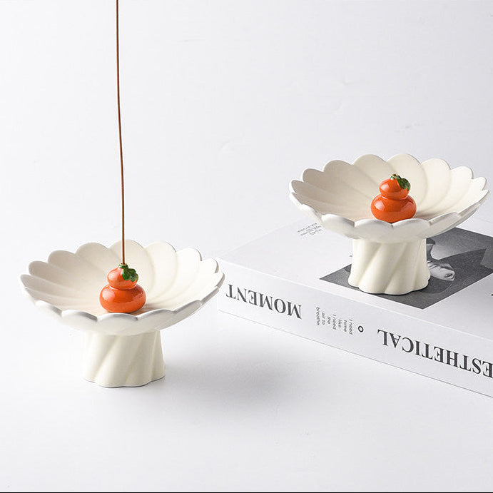 Lotus Pedestal Ceramic Incense Holder Set | Fruit Stick Insert