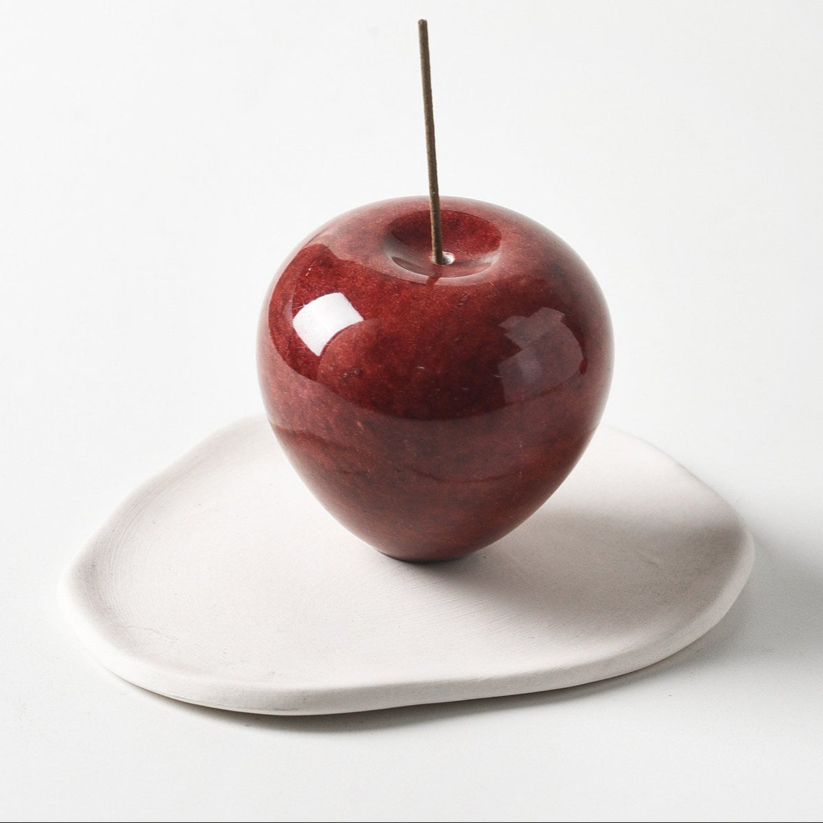 Ruby Red Marble Apple Incense Holder | Natural Stone Burner & Tray