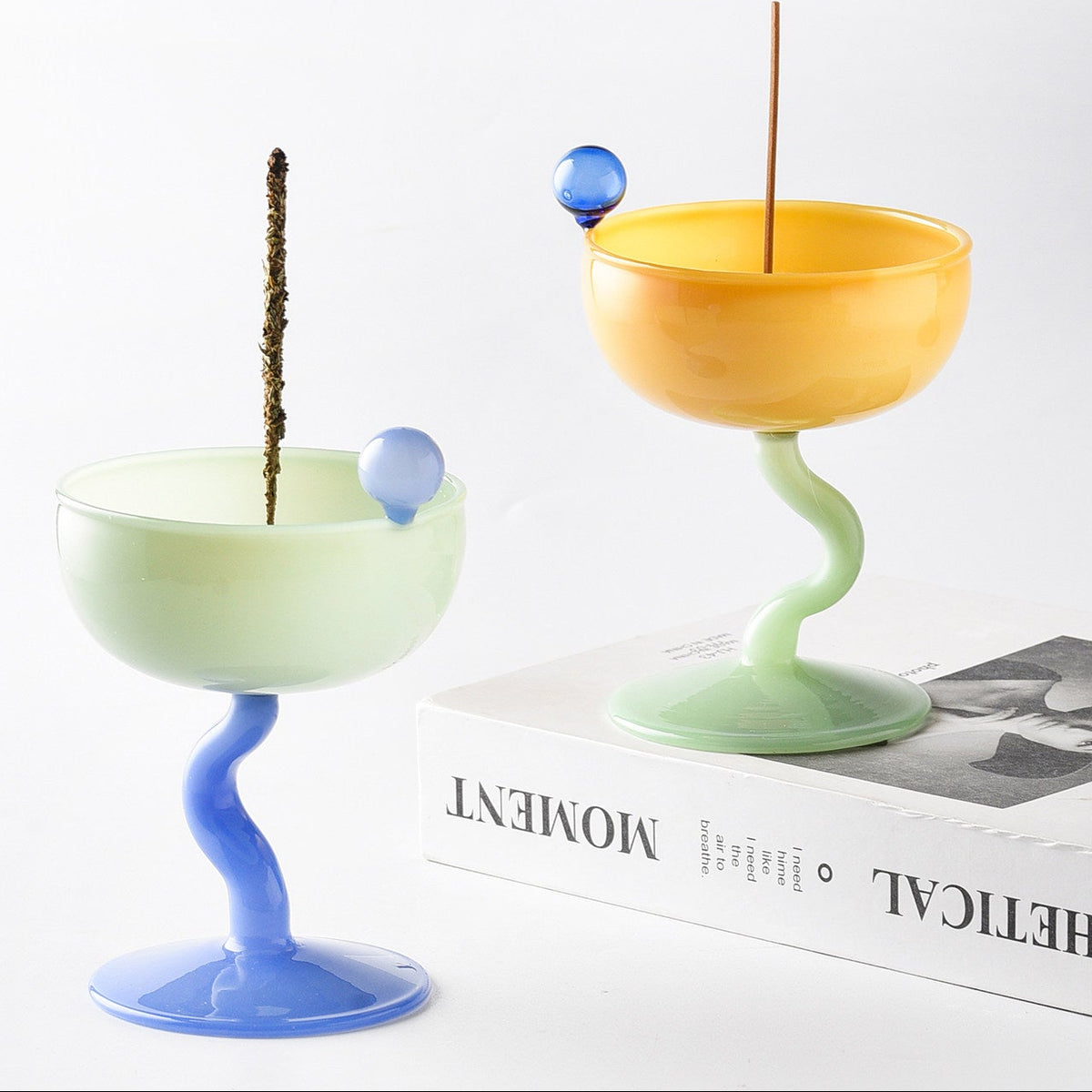 Playful Color-Block Glass Incense Holder | Whimsical Goblet Burner
