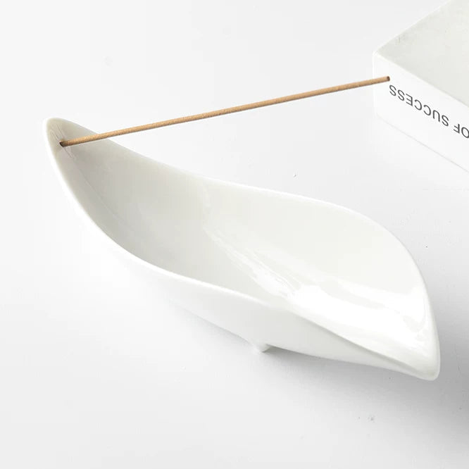 Minimalist Leaf-Shaped Ceramic Incense Holder | Zen Ash Catcher Tray