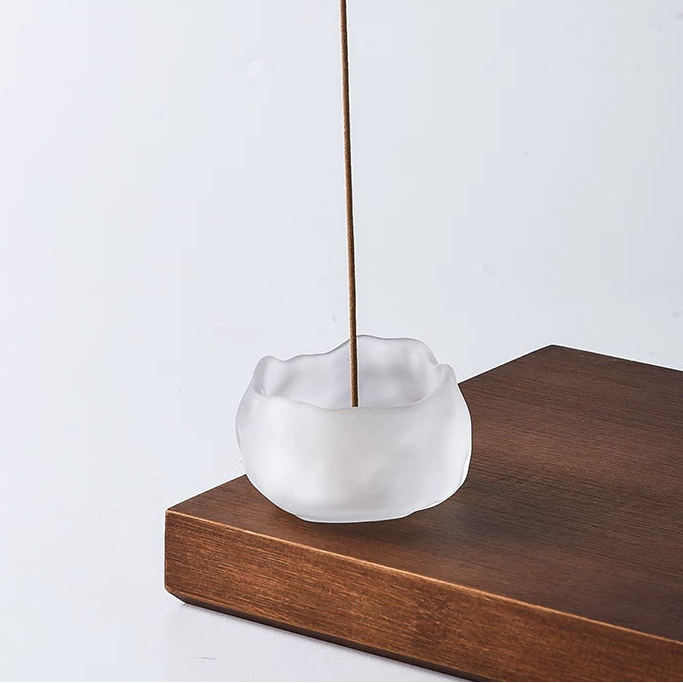 Handmade Wavy Glass Incense Holder with Metal Drop Insert