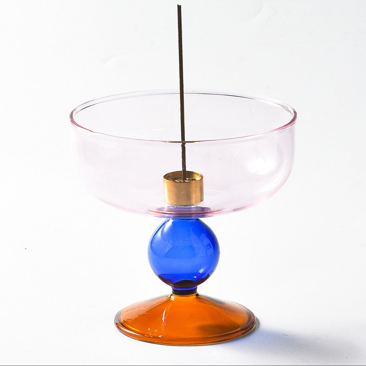 Portaincienso de vidrio retro con bloques de color | Plato para cenizas con pedestal