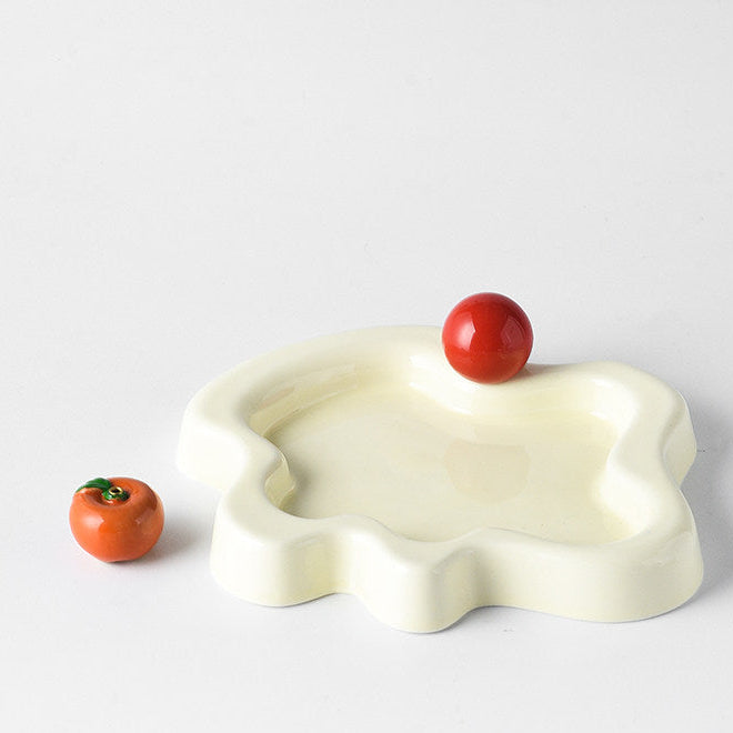 Irregular Edge Ceramic Incense Tray with Fruit Insert