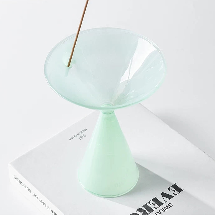 Sky Blue Funnel Glass Incense Holder | Elegant Pedestal Burner