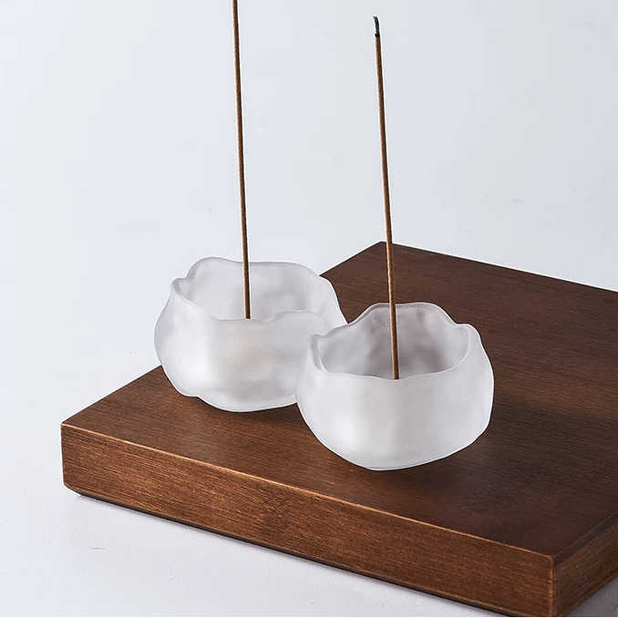 Handmade Wavy Glass Incense Holder with Metal Drop Insert