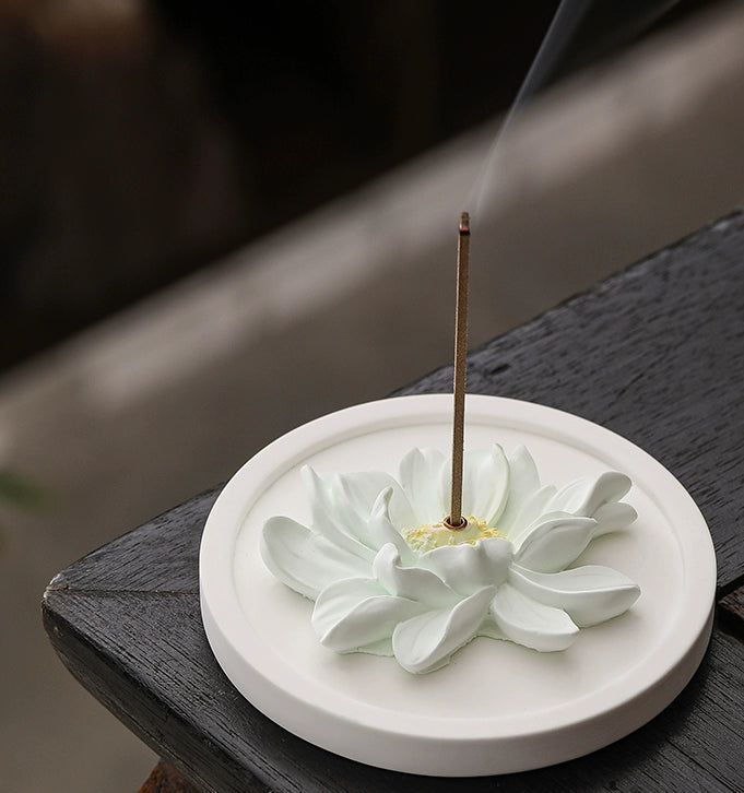 Lotus Incense Holder – Handcrafted Plaster Stick Incense Base (Purple / Pink / Yellow / Teal)