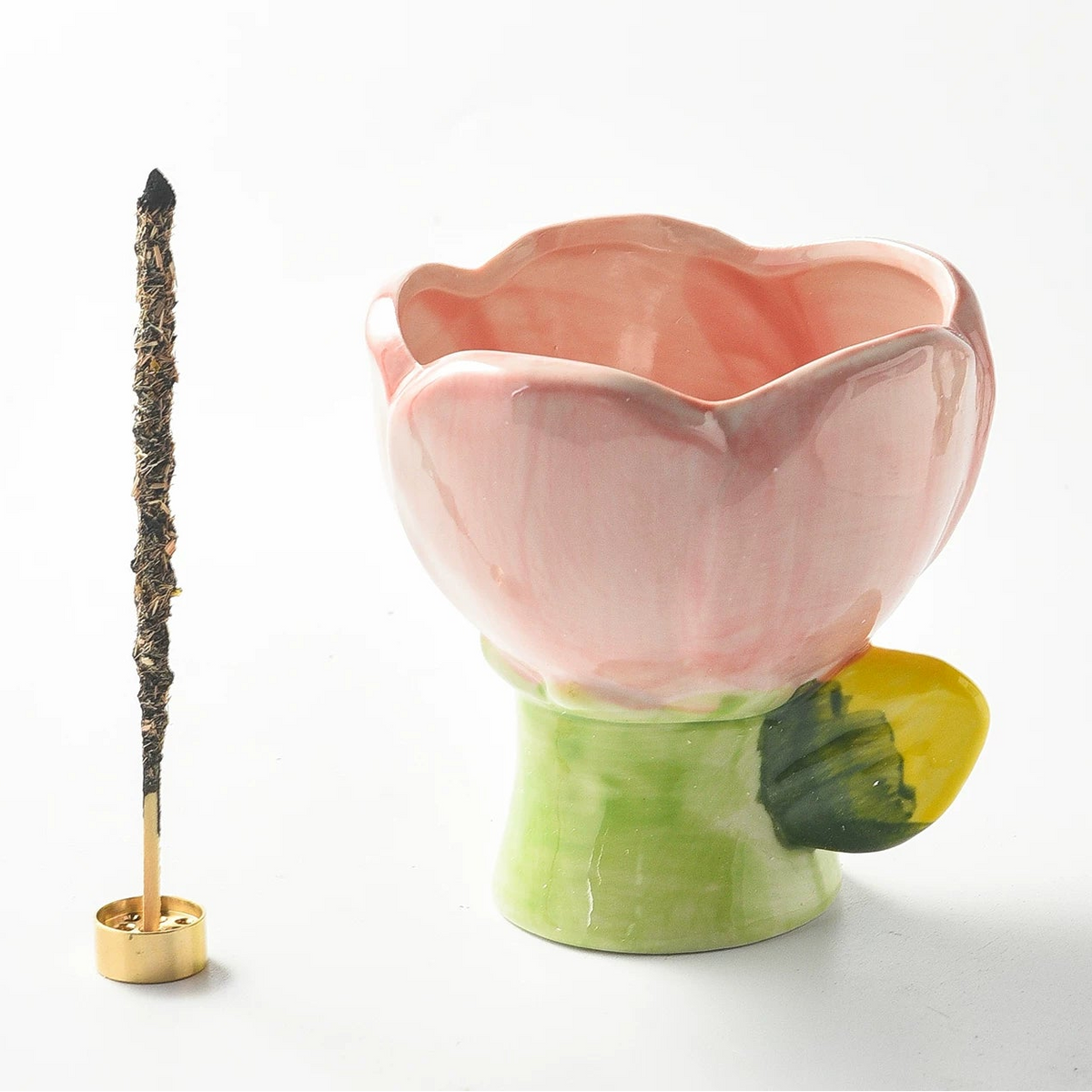 Tulip Flower Ceramic Incense Holder with Copper 9-Hole Insert