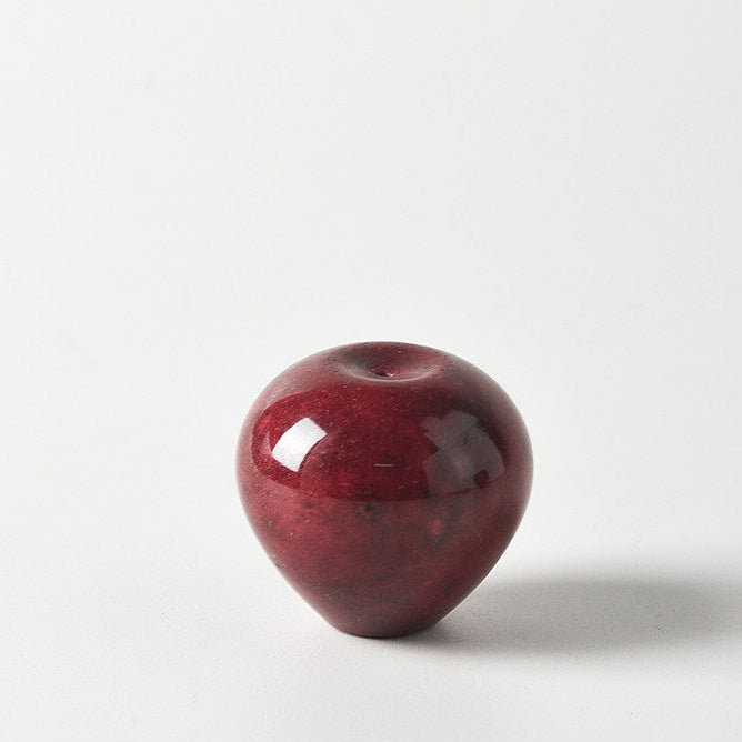 Ruby Red Marble Apple Incense Holder | Natural Stone Burner & Tray
