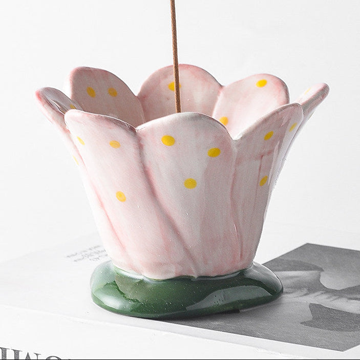 Portaincienso de cerámica con flor retro