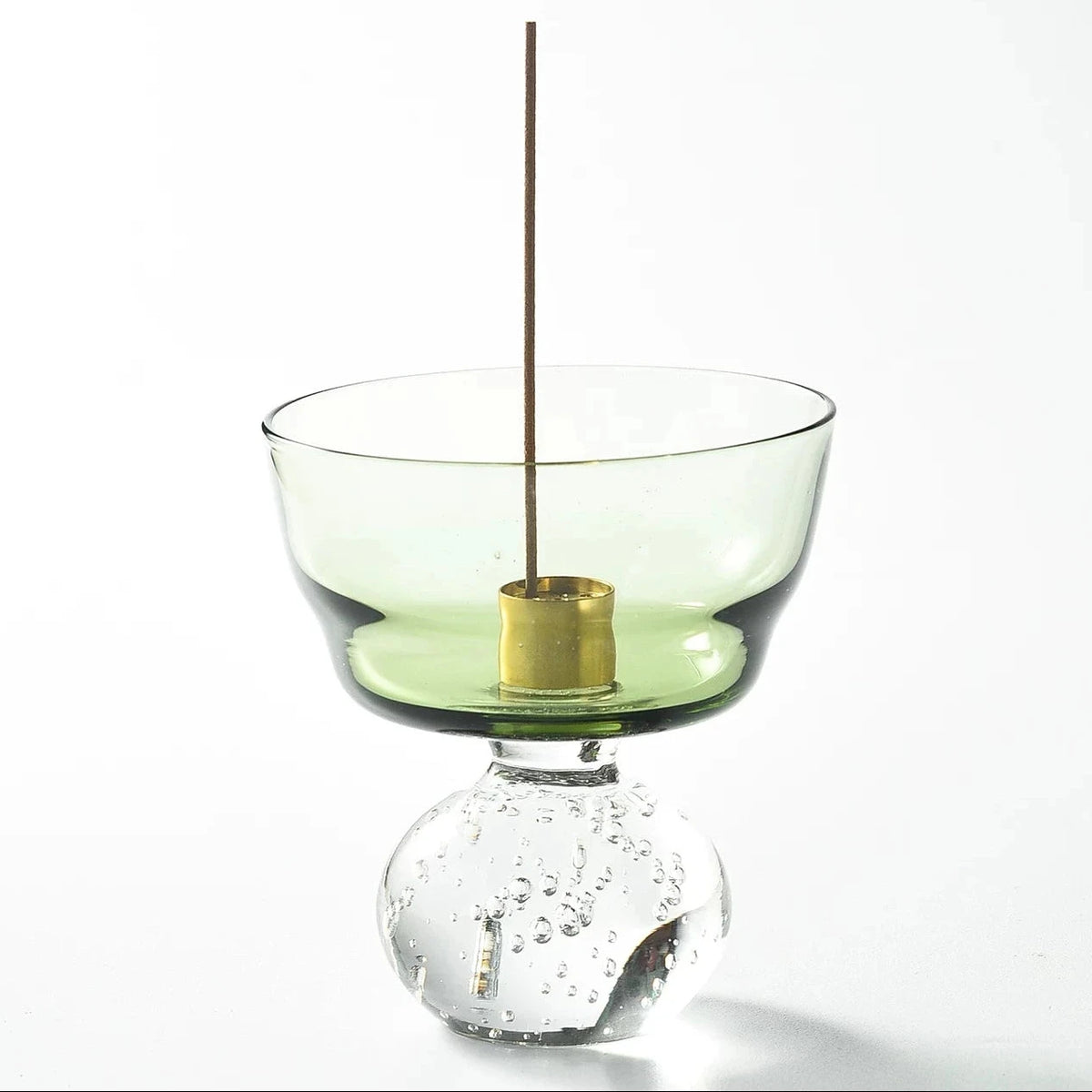 Aura Handblown Glass Incense Holder with Brass Insert | Aesthetic Ash Catcher for Home & Meditation