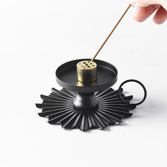 Vintage Sunburst Metal Incense Holder with 9-Hole Brass Insert