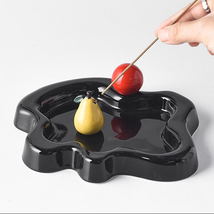 Irregular Edge Ceramic Incense Tray with Fruit Insert