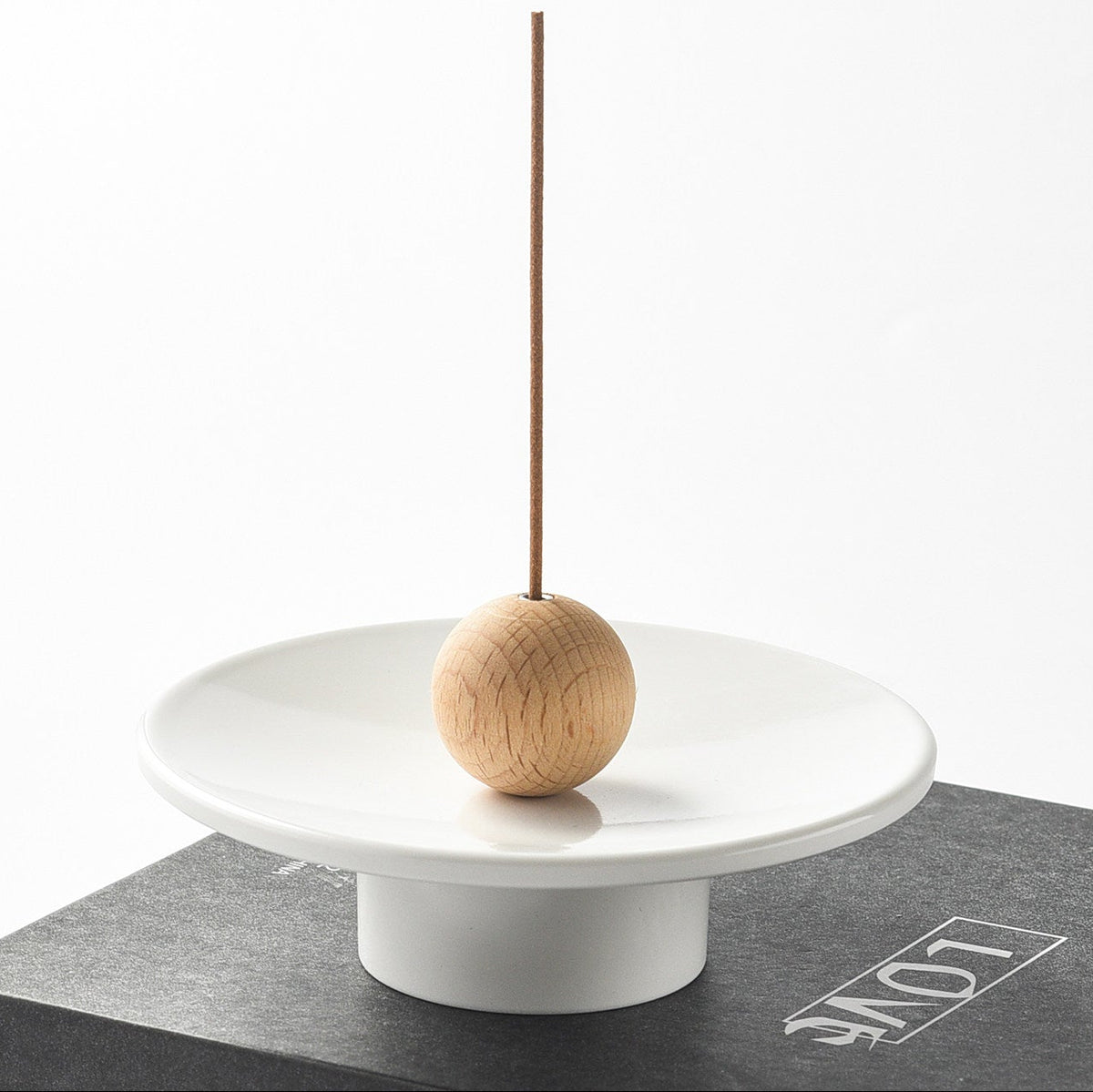 Minimalist Pedestal Incense Holder with Wooden Sphere
