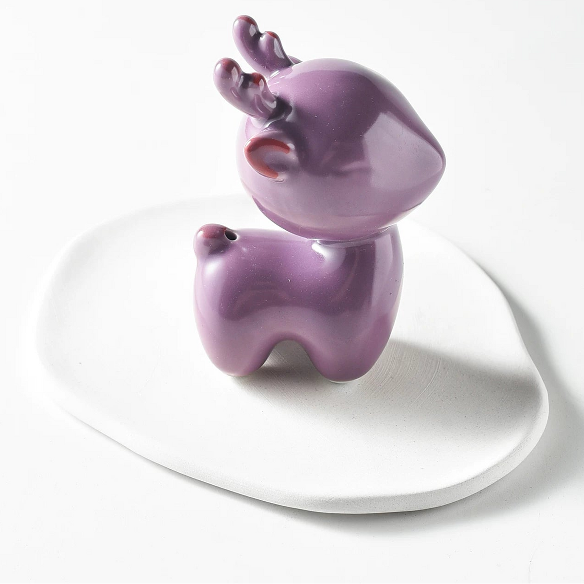 Purple Deer Ceramic Incense Holder Set with Ash Catcher Tray