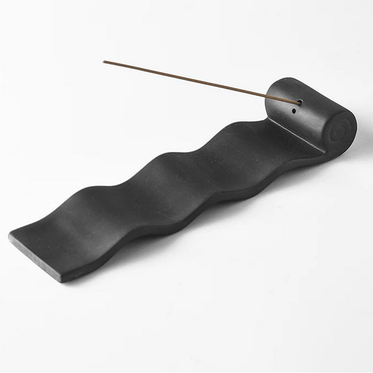 Black Wave Ceramic Incense Holder | Minimalist Scroll Burner