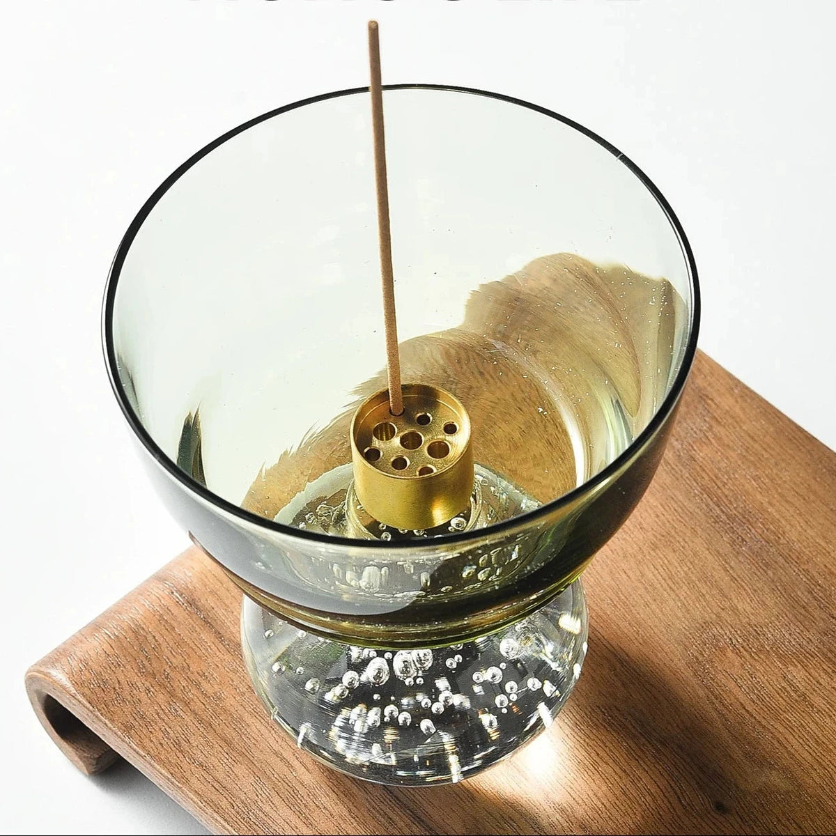 Aura Handblown Glass Incense Holder with Brass Insert | Aesthetic Ash Catcher for Home & Meditation