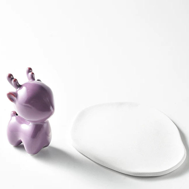 Purple Deer Ceramic Incense Holder Set with Ash Catcher Tray