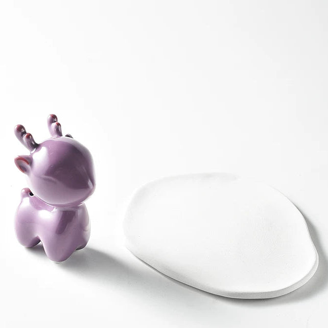 Purple Deer Ceramic Incense Holder Set with Ash Catcher Tray