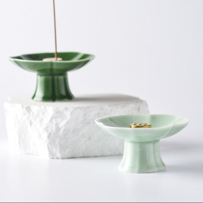 Keramik-Räucherstäbchenhalter mit Lotus-Sockel | Ascheauffangschale im Zen-Stil