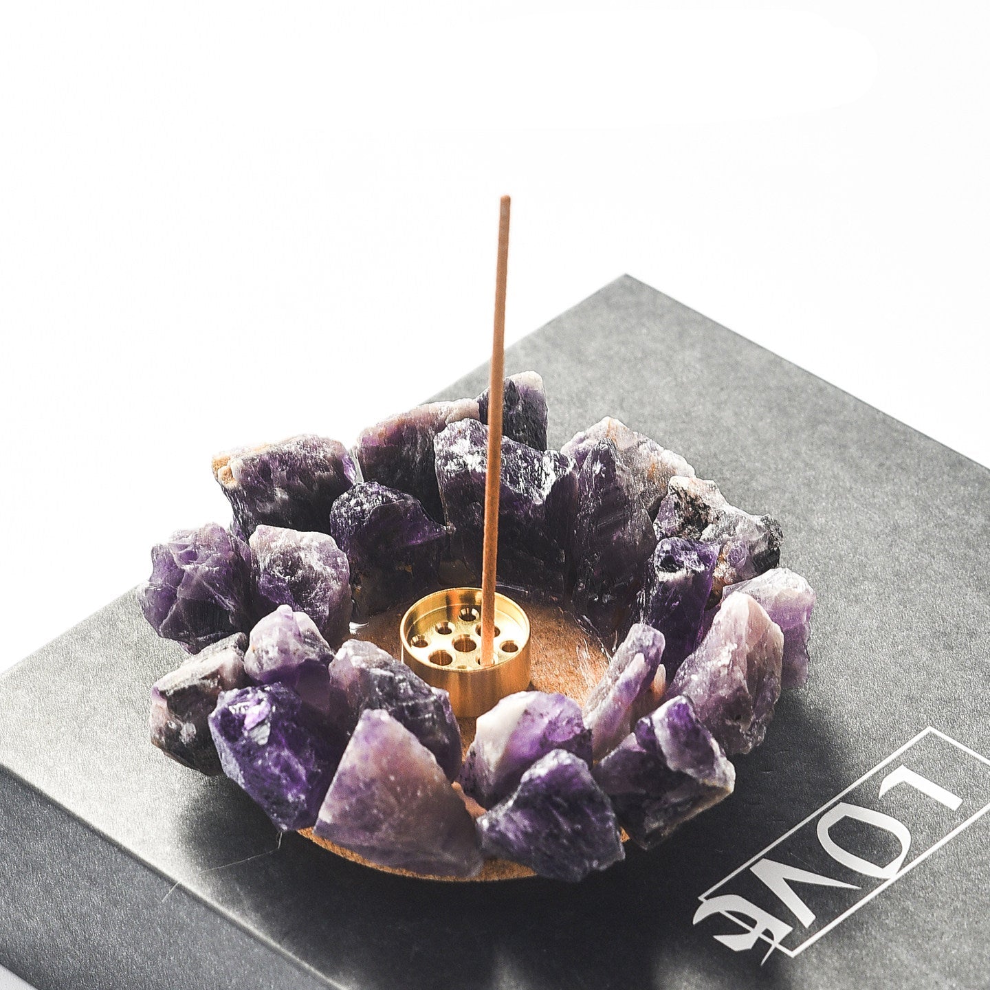 Crystal Stone Incense Holder with Brass Insert | Modern Home Decor