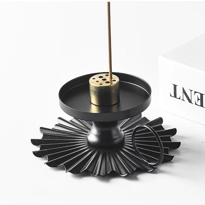 Vintage Sunburst Metal Incense Holder with 9-Hole Brass Insert