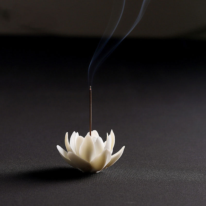 Handmade Ceramic Lotus Incense Holder – Minimalist White Lotus Burner for Meditation & Zen Home Decor