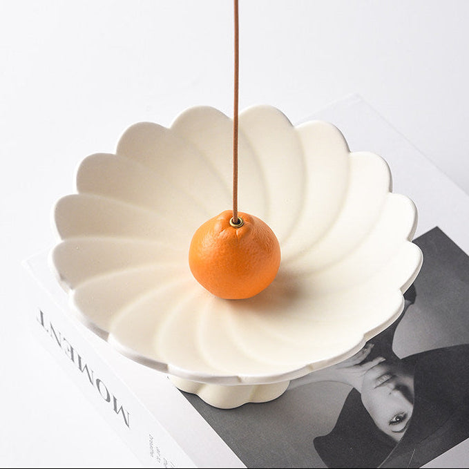 Lotus Pedestal Ceramic Incense Holder Set | Fruit Stick Insert
