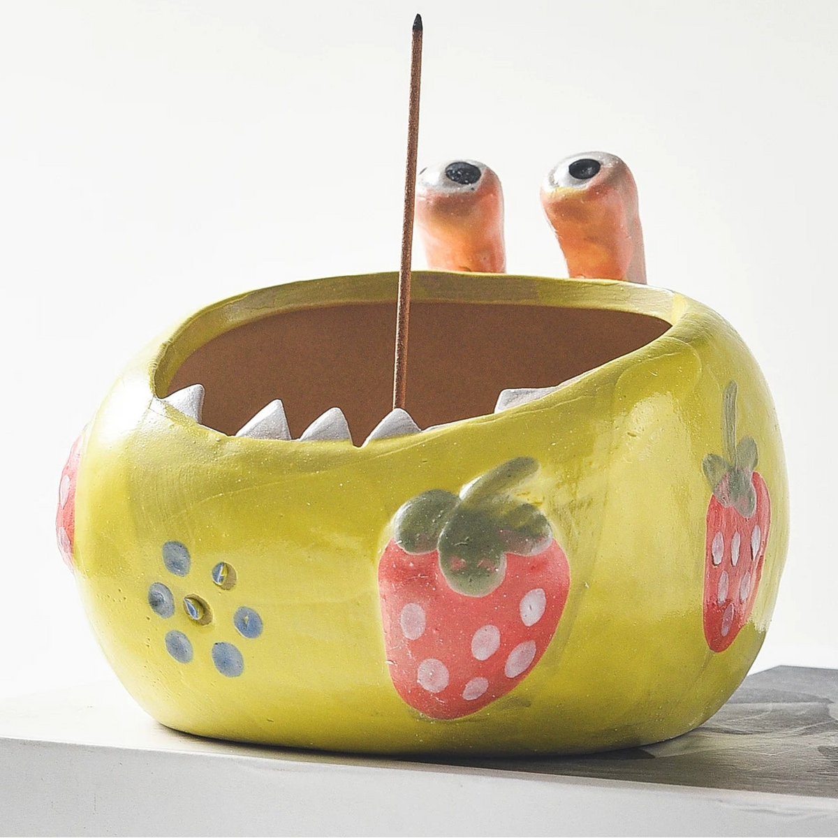Quirky Monster Ceramic Incense Holder with 9-Hole Brass Insert