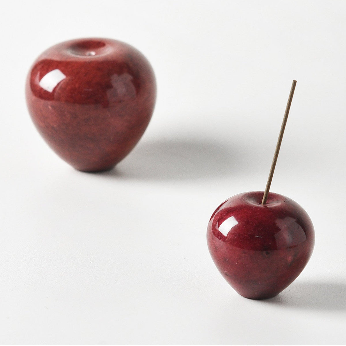 Ruby Red Marble Apple Incense Holder | Natural Stone Burner & Tray