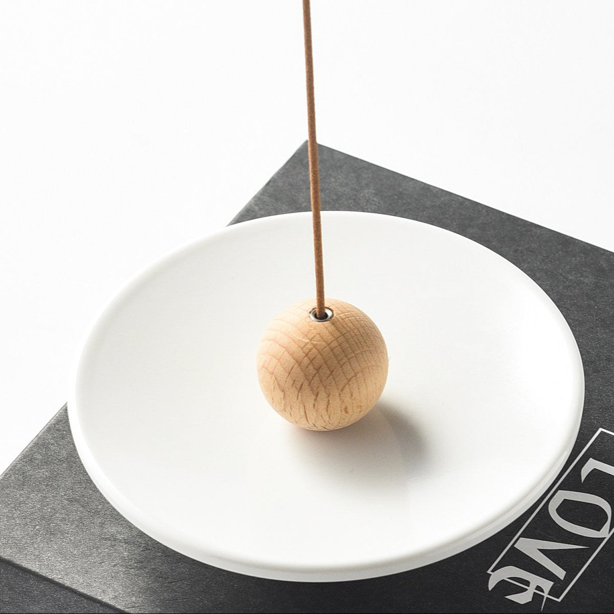Minimalist Pedestal Incense Holder with Wooden Sphere