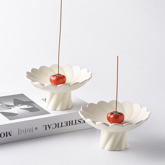 Lotus Pedestal Ceramic Incense Holder Set | Fruit Stick Insert