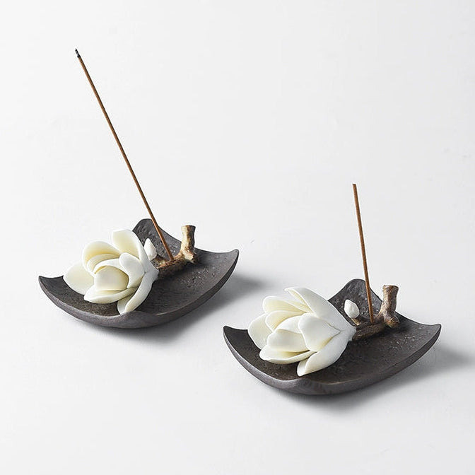 Ceramic Tile Incense Holder & Magnolia Stick Holder | Zen Home Décor by Sumazen