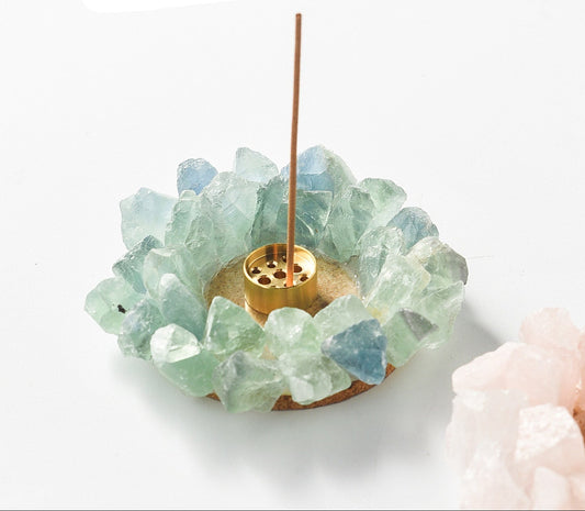 Crystal Stone Incense Holder with Brass Insert | Modern Home Decor