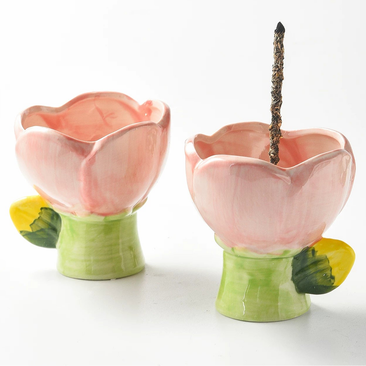 Tulip Flower Ceramic Incense Holder with Copper 9-Hole Insert