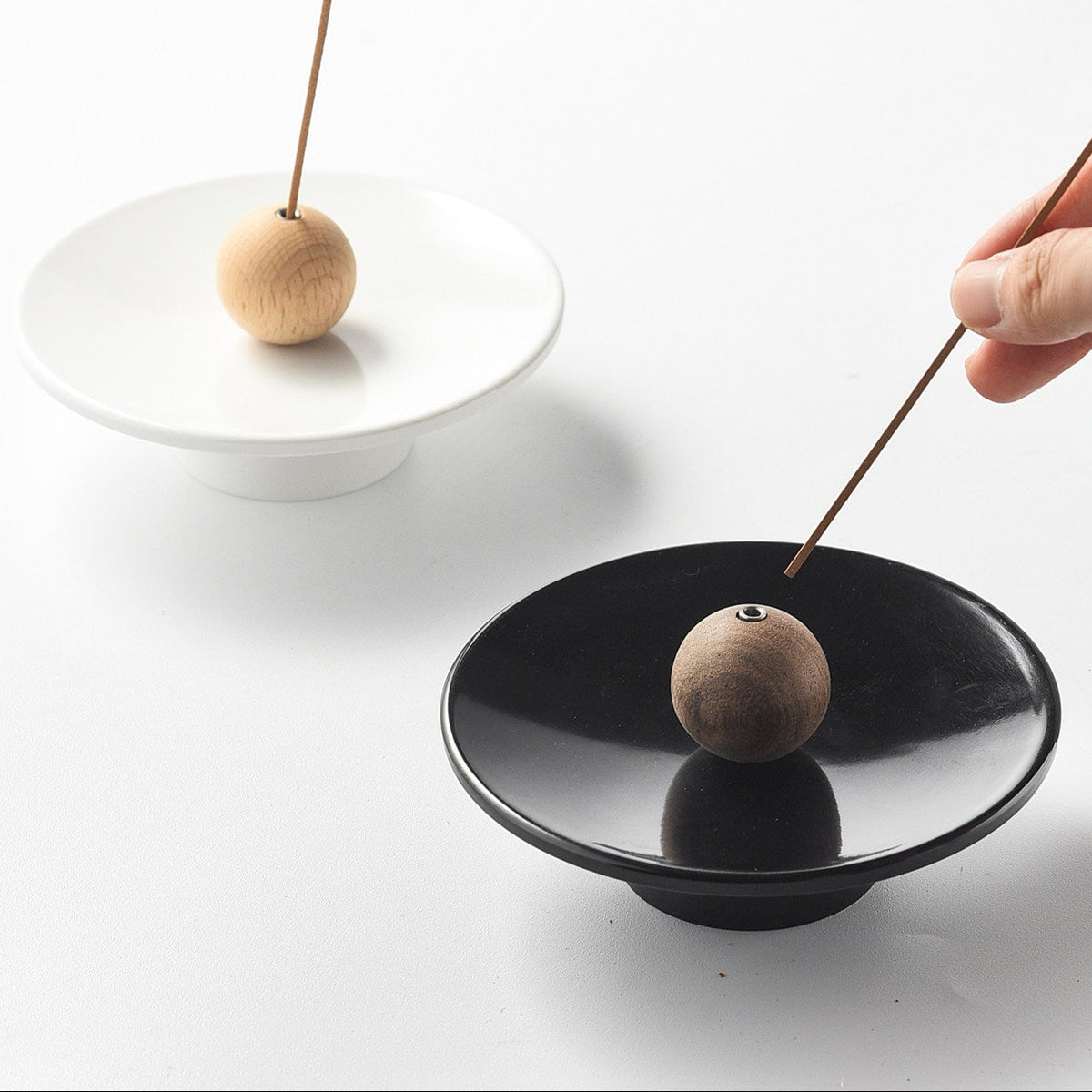 Minimalist Pedestal Incense Holder with Wooden Sphere