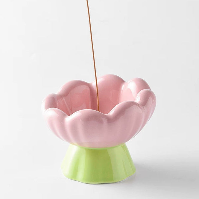 Bloom Flower Ceramic Incense Holder with 9-Hole Brass Insert