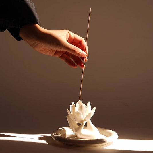 Handmade Ceramic Lotus Incense Holder Tray – White Lotus Flower Jewelry Dish & Zen Home Decor