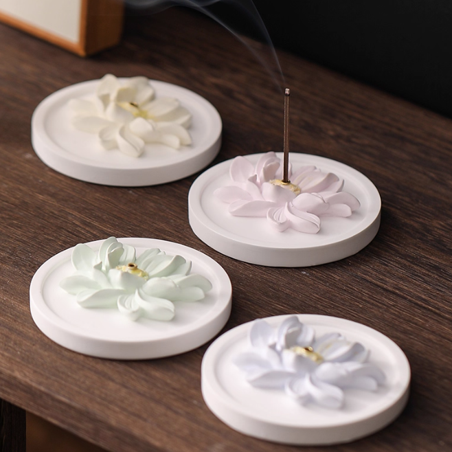 Lotus Incense Holder – Handcrafted Plaster Stick Incense Base (Purple / Pink / Yellow / Teal)