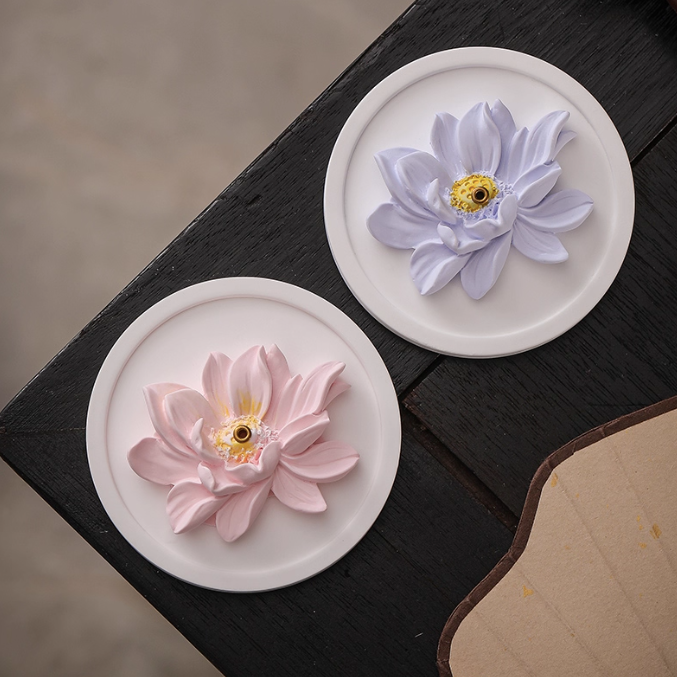Lotus Incense Holder – Handcrafted Plaster Stick Incense Base (Purple / Pink / Yellow / Teal)