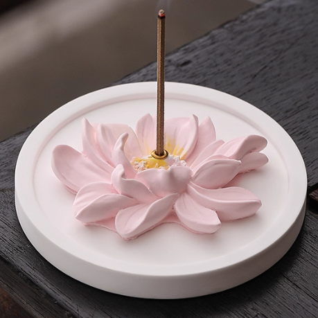 Lotus Incense Holder – Handcrafted Plaster Stick Incense Base (Purple / Pink / Yellow / Teal)