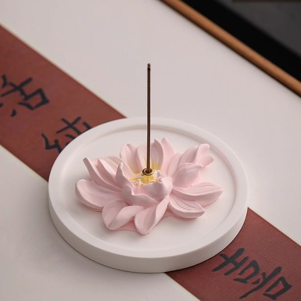 Lotus Incense Holder – Handcrafted Plaster Stick Incense Base (Purple / Pink / Yellow / Teal)
